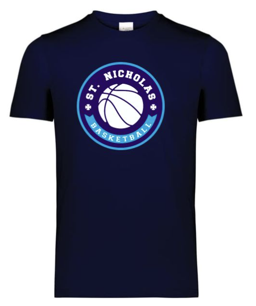 Navy St. Nicholas Basketball T-shirt featuring the program logo.